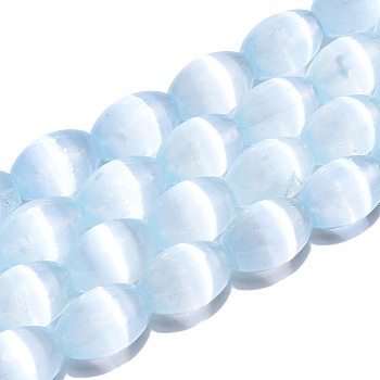 Dyed Natural Selenite Beads Strands, Barrel, Light Sky Blue, 14~14.5x10mm, Hole: 0.9mm, about 28pcs/strand, 15.67''(39.8cm)