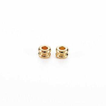 Rack Plating Brass Beads, Nickel Free, Grooved, Column, Real 18K Gold Plated, 3x2mm, Hole: 1.2mm