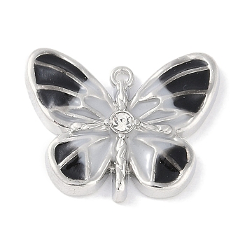 Rack Plating Alloy Enamel Pendants, with Rhinestones and Glitter Powder , Cadmium Free & Nickel Free & Lead Free, Butterfly Charm, Black, 19x23x6mm, Hole: 1.4mm