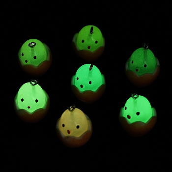 Luminous Resin Pendants, Egg with Chick Charms with Platinum Plated Iron Loops, Glow in the Dark, Mixed Color, 23.5x18mm, Hole: 2mm