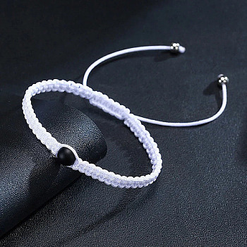 Natural Obsidian Bead Braided Bead Bracelets, Adjustable Polyester Cord Bracelets for Women Men, 6-1/4 inch(16cm)