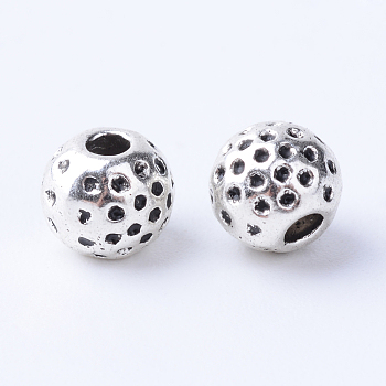 Tibetan Style Alloy Spacer Beads, Round, Cadmium Free & Lead Free, Antique Silver, 6x5mm, Hole: 1.5~2mm