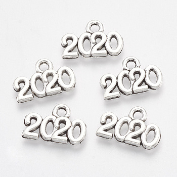 Tibetan Style Alloy Charms, New Year 2020, Lead Free & Cadmium Free, 9x14x1.5mm, Hole: 1.8mm