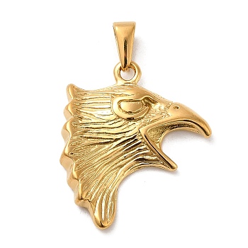 Vacuum Plating 304 Stainless Steel Pendants, Long-Lasting Plated, Eagle Charm, Golden, 29.5x24.5x4mm, Hole: 6.5x2.5mm