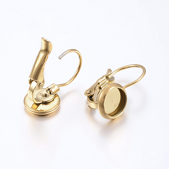 Ion Plating(IP) 304 Stainless Steel Leverback Earring Findings, Flat Round, Golden, Tray: 14mm, 22x16mm, Pin: 0.8mm