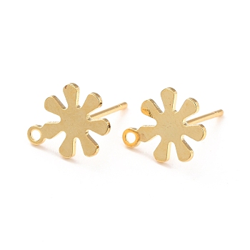 201 Stainless Steel Stud Earrings Findings, with 304 Stainless Steel Pin and Loop, Flower, Real 18K Gold Plated, 11.5x9mm, Hole: 1.2mm, Pin: 0.7mm