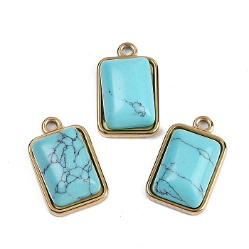 Synthetic Turquoise Pendants, with 304 Stainless Steel Findings, Rectangle Charms, Golden, 19.5x12x6~6.5mm, Hole: 1.7mm