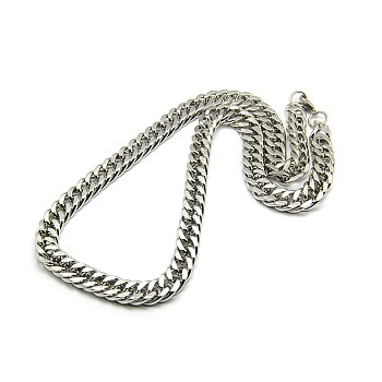 Fashionable 304 Stainless Steel Cuban Link Chain Necklaces, with Lobster Claw Clasps, Faceted, Stainless Steel Color, 23 inch~24 inch(58.4~61cm)x12mm