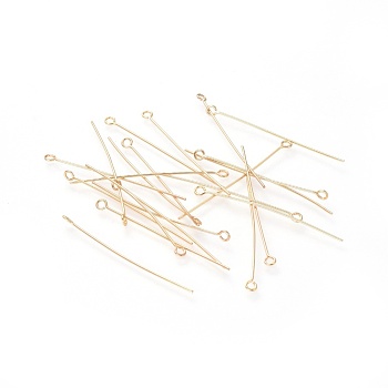 304 Stainless Steel Eye Pins, Golden, 45x3mm, Hole: 1.8mm, Pin: 0.7mm