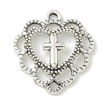 Tibetan Style Alloy Pendants, Lead Free & Cadmium Free, Heart with Cross, Antique Silver, 21.5x19.5x2.5mm, Hole: 1.5mm