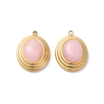 Natural Rose Quartz Pendants, 304 Stainless Steel Oval Charms, Real 14K Gold Plated, 18.5x13.5x8mm, Hole: 1.4mm