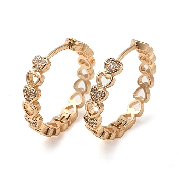Brass Micro Pave Cubic Zirconia Hoop Earrings for Women, Hollow Heart, Light Gold, 25.5x4.5mm