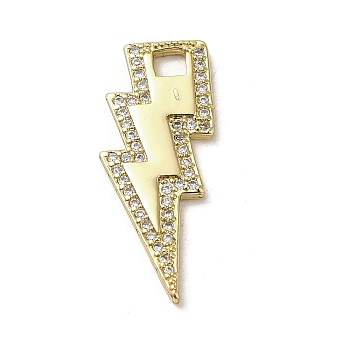 Brass Micro Pave Cubic Zirconia Pendants, Real 18K Gold Plated, Lightning Bolt, 24.5x10x2mm, Hole: 2.5x2.4mm