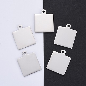 304 Stainless Steel Pendants, Manual Polishing, Blank Stamping Tags, Double Side Polished, Square, Stainless Steel Color, 25x20x1.8mm, Hole: 2.5mm