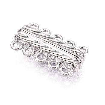 Brass Magnetic Clasps, Rectangle, 5-Strand, 10-Hole, Platinum, 32x16.5x7mm, Hole: 2.5mm