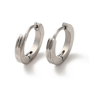 Non-Tarnish 304 Stainless Steel Grooved Hoop Earrings, Stainless Steel Color, 13x2mm