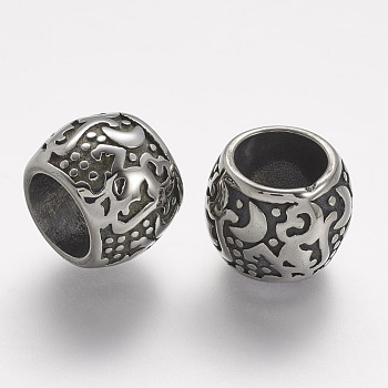 304 Stainless Steel Beads, Rondelle, Large Hole Beads, Antique Silver, 14x11.5mm, Hole: 8.5mm