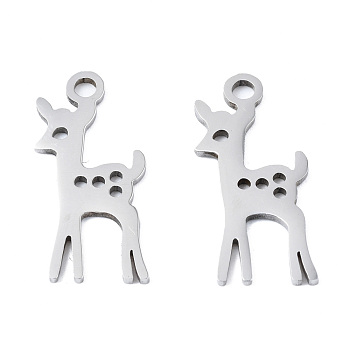 201 Stainless Steel Pendants, Laser Cut, Deer, Stainless Steel Color, 19.5x9x1mm, Hole: 1.4mm