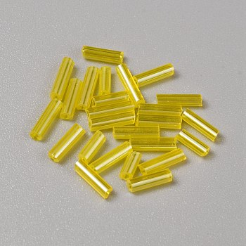 300Pcs Transparent Glass Round Bugle Beads, Round Hole, Yellow, 6~7x2mm, Hole: 0.8~0.9mm