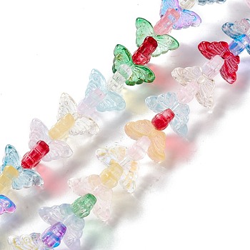 Transparent Glass Beads Strand, Butterfly, Mixed Color, 8x15x4.5mm, Hole: 1mm, about 60pcs/strand, 13.78~14.17 inch(35cm~36cm)