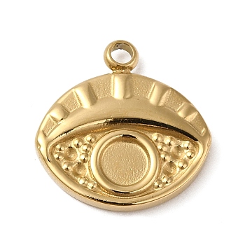 304 Stainless Steel Pendant Cabochon Settings, Eye, Real 14K Gold Plated, Tray: 3.7mm, 15x14x2mm, Hole: 1.3mm