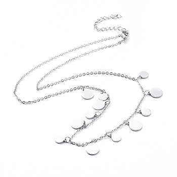 304 Stainless Steel Pendant Necklace, Flat Round, Stainless Steel Color, 17.71 inch(45cm), 1.5mm