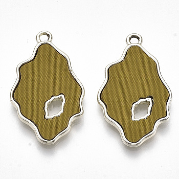 Alloy Pendants, with Cloth, Light Gold, Dark Goldenrod, 33x19.5x2mm, Hole: 2mm
