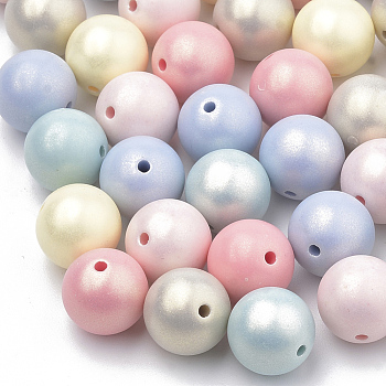 Spray Painted Style Acrylic Beads, Rubberized, Round, Mixed Color, 10mm, Hole: 1.5mm, about 950pcs/500g
