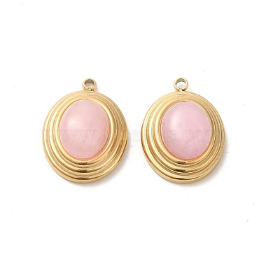 Real 14K Gold Plated Oval Rose Quartz Pendants