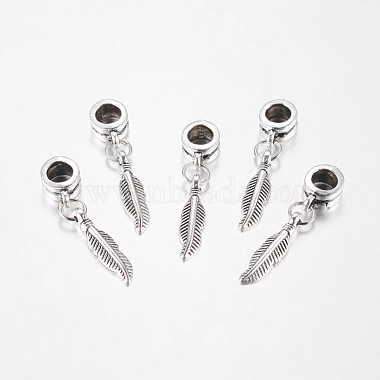 Antique Silver Tone Alloy European Feather Dangle Charms(X-PALLOY-JF00001-20)-1