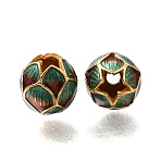 Brass Enamel Beads, Flower Bud, Cadmium Free & Lead Free, Real 24K Gold Plated, Cadet Blue, 9x9.5mm, Hole: 2mm(KK-G605-15G-02)
