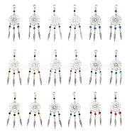 36Pcs 4 Colors Tibetan Style Alloy Woven Net/Web with Feather European Dangle Charms, Large Hole Pendant with Plastic Evil Eye, Antique Silver, Mixed Color, 96mm, Pendant: 85x28x5~5.5mm,, Hole: 4.5mm, 9pcs/color(HJEW-AB00503)