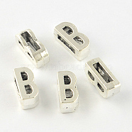 Antique Silver Plated Alloy Letter Slide Charms, Lead Free & Cadmium Free, Letter.B, 11x5x4mm, Hole: 7x2mm(X-TIBEP-S296-B-RS)