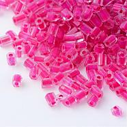 Transparent Two Cut Glass Seed Beads, Round Hole, Dyed, Inside Color, Hexagon, Deep Pink, 2~6x2mm, Hole: 0.5mm, about 21000pcs/450g, 450g/bag(SEED-Q022-140)