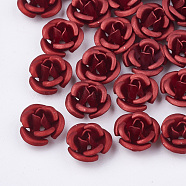 Aluminum Beads, Frosted, Long-Lasting Plated, 3-Petal Flower, Crimson, 6x4.5mm, Hole: 0.8mm(FALUM-T001-02A-28)