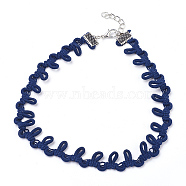 Cloth Gothic Choker Necklaces, with Iron Finding, Platinum, Marine Blue, 11.4 inches(29cm)(NJEW-E085-29K)