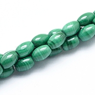 Natural Malachite Beads Strands, Rice, 6x4~4.5mm, Hole: 0.6mm, about 64pcs/strand, 15.35 inch(39cm)(G-D0011-09A)