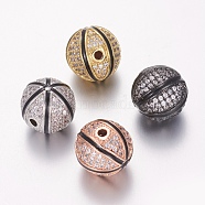 Brass Micro Pave Cubic Zirconia Beads, with Enamel, Basketball, Black, Mixed Color, 12mm, Hole: 1.5mm(ZIRC-G142-03)