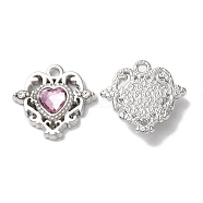 Eco-Friendly Alloy Pendants, with Glass, Heart, Pink, 16x17x4mm, Hole: 1.5mm(PALLOY-M215-10P-01)