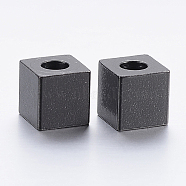 304 Stainless Steel Beads, Cube, Electrophoresis Black, 6x6x6mm, Hole: 3mm(STAS-H452-02B)