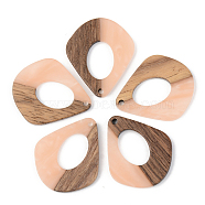 Opaque Resin & Walnut Wood Pendants, Teardrop, Light Salmon, 32.5x27.5x3mm, Hole: 2mm(RESI-S389-016A-C02)