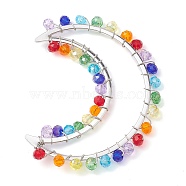 Colorful Glass Beaded Big Pendants, with Brass Finding, Crescent Moon Charms, Platinum, 57x43x4mm(PALLOY-JF02428-02)