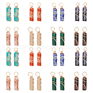 32Pcs 8 Style Natural & Synthetic Gemstone Pendants, with Golden Tone Copper Wire Wrapped, Column Charm, 18.5~20x5~5.5mm, Hole: 2.5mm, 4pcs/style, 32pcs/box(FIND-CA0006-53)