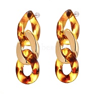 Dangle Stud Earrings, with Ear Nuts, Transparent Acrylic & CCB Plastic Curb Chains and 304 Stainless Steel Pins, Gold, 62x21mm, Pin: 0.7mm(X-EJEW-JE04219-01)