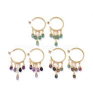 304 Stainless Steel Dangle Stud Earrings, Half Hoop Earrings, with Ear Nuts, Natural Gemstone Pendants and Brass Cable Chains, 50.5mm, Pin: 0.8mm(EJEW-JE04157)