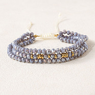 Bohemian Style Glass Beaded Braided Bead Bracelets, Multi-strand Layed Bracelets for Women, Faceted, Gray(IT8808-3)