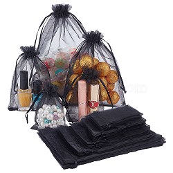 Elite 100Pcs 20 Style Organza Bags Jewellery Storage Pouches Wedding Favor Party Mesh Drawstring Gift, Black, 9~23x7~17cm, 20pcs/style(OP-PH0001-29A)