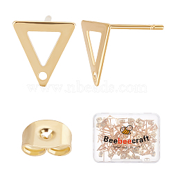 60Pcs 201 Stainless Steel Stud Earring Findings, with Hole & 304 Stainless Steel Pins & Ear Nuts, Triangle, Real 24K Gold Plated, 10x9mm, Hole: 1mm, Pin: 0.8mm(EJEW-BBC0001-04)