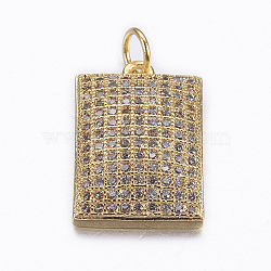 Brass Micro Pave Cubic Zirconia Pendants, Rectangle, Real 18K Gold Plated, 18.5x12x4mm, Hole: 3mm(ZIRC-L071-26G)