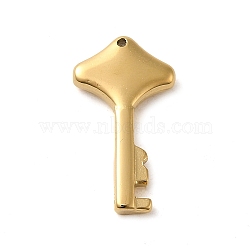 304 Stainless Steel Pendants,  Rhombus Key Charm, Real 14K Gold Plated, 18x10x2.5mm, Hole: 0.8mm(STAS-L022-294G)